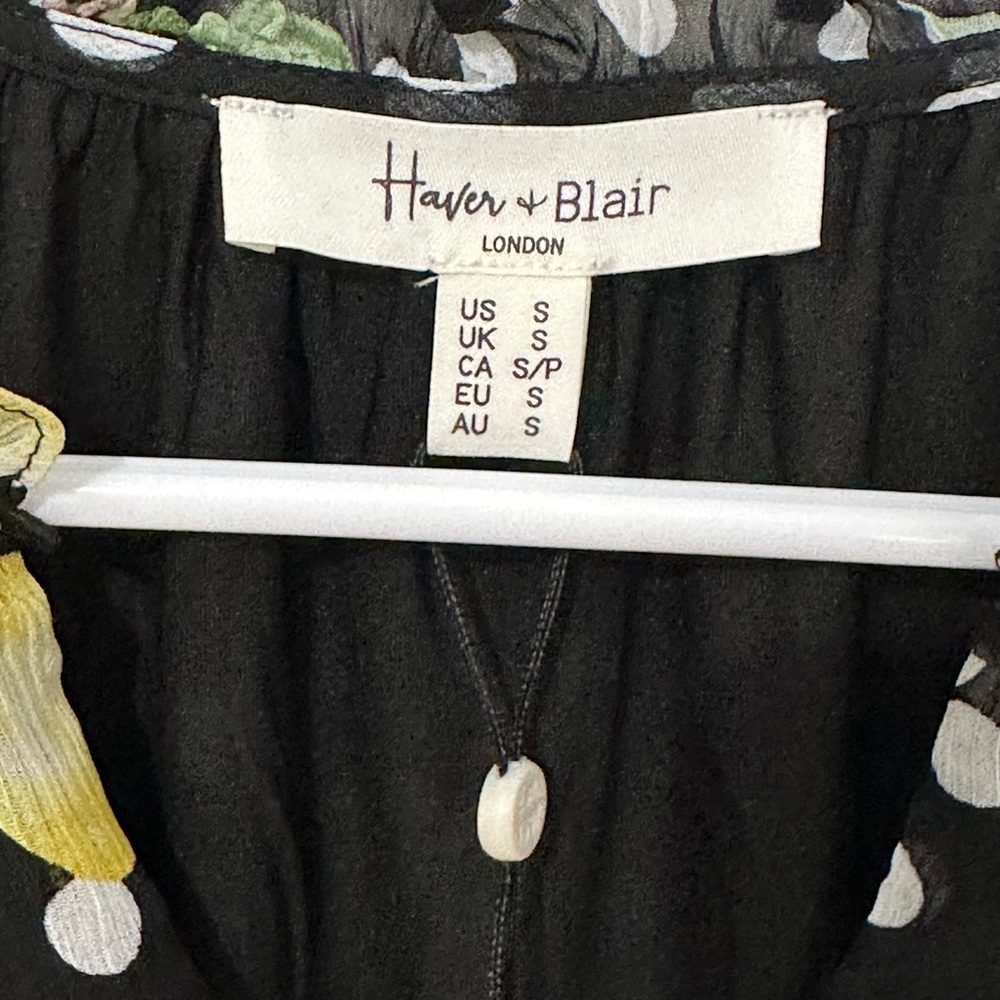 Haver & Blair Tie Front Ruffle Sleeve Lemon Floral Blouse Small NWT - Picture 8 of 11